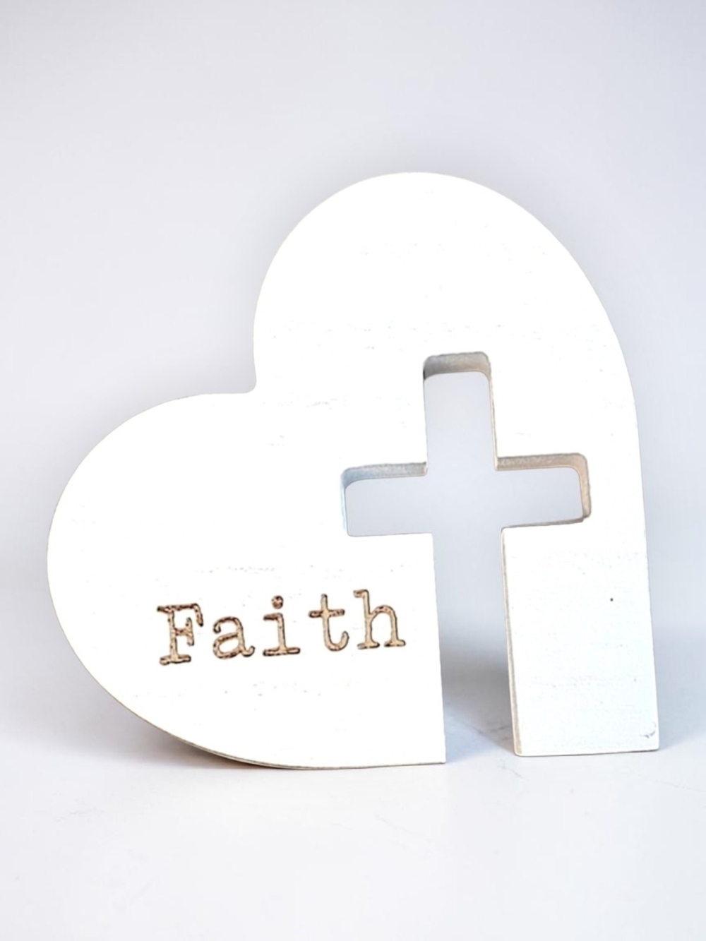 Faith Blessed Love Heart Stackable Wood Decor - White and Natural - Picture 4 of 10